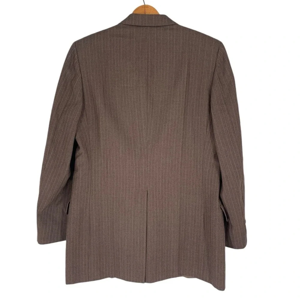 Vintage 70's Lanvin Paris Jacket Virgin Wool Brown Pinstripe Mens Luxury 42 Long